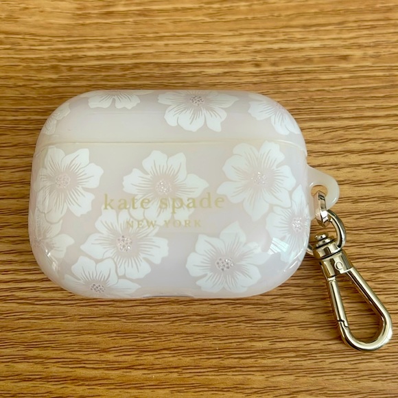 Kate Spade New York AirPods Pro Case w/Keychain- Hollyhock Cream, 2nd/ 1st Gen. - Picture 3 of 3